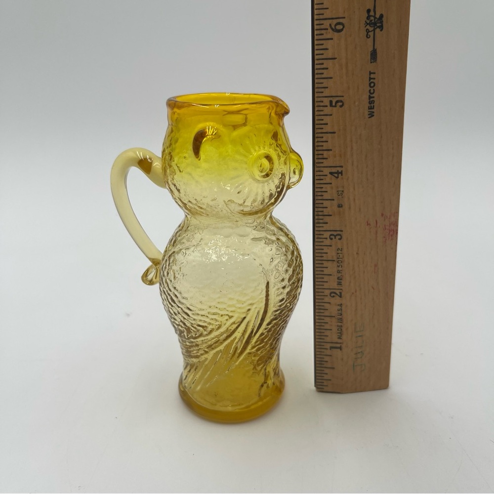 Kanawha Glass Owl Pitcher Creamer Yellow Gold Amber Vintage Mid Century - Picture 8 of 8